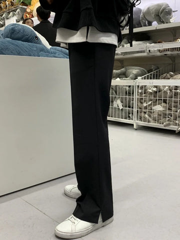 Men's Autumn Spring Loose Straight Leg Pants Cold Tone Wide Leg Casual Long Trousers Faionable Split West Pants